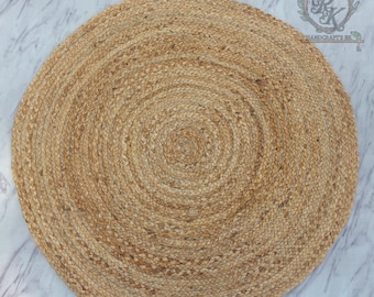 Handwoven 3x3 ft'' Round Natural Jute Rug , Natural Bo ho Area Rug, Eco-Friendly Braided Jute Carpet , Farmhouse Coastal Home Decor.