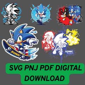 Sonic SVG bundle for Circuit and Silhouette | Sonic the Hedgehog SVG and PNG files | Digital download for crafts, Clipart