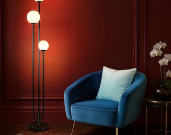 Mid Century Modern 3 Light Dimmable Floor Lamp, 63” Black Tripod Standing Lamp with 3000K Bulbs, Heavy Base Tall Lamp