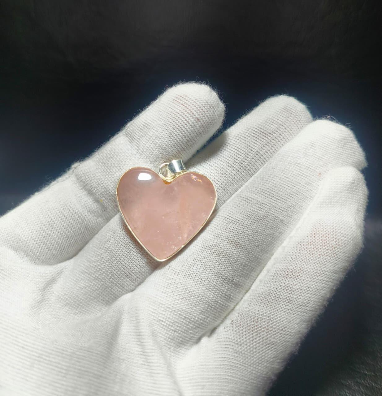 Rose Quartz Pendant Heart shape, 925 Sterling Silver Necklace, Handmade Jewelry, Natural Gemstone Pendant, Heart shape pendant, Gift for her