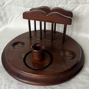 Vintage Lesters Wood Napkin, Candlestick, Salt & Pepper Shaker Holder Table Centerpiece