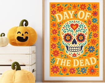 Sugar Skull Day of the Dead Art Print | Colorful Floral Poster