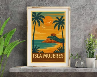 Isla Mujeres Art Deco Poster: Vintage Mexico Travel Print