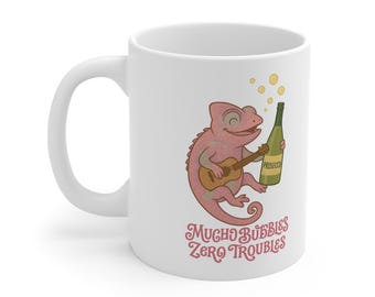 Fun Gecko Coffee Mug: Mucho Bubbles Zero Troubles