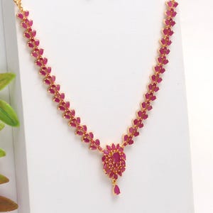 Conjunto de collar de rubíes, joyería real bañada en oro de 22 quilates para bodas.