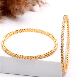 Crystal White CZ Bangles, 22K Gold Plated : Handcrafted Indian Bracelets