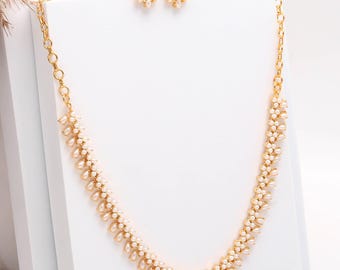 Pearl Minimalist Necklace Set : 22K Gold Plated