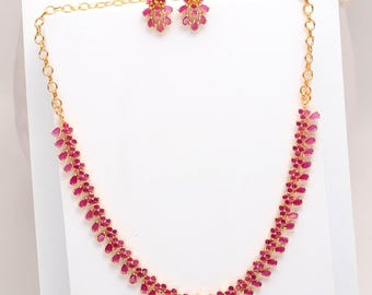 Ruby Necklace Set 22K Gold Plated