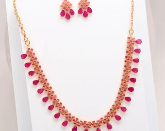 Ruby Necklace Set, 22K Gold Plated