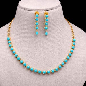 Handgemaakte 22k vergulde turkoois kettingset, lichtgewicht sieraden afbeelding 1