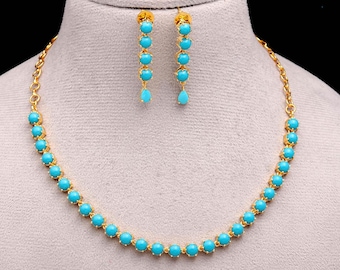 Handcrafted 22k Gold Plated Turquoise Necklace Set, Lightweight Jewelry