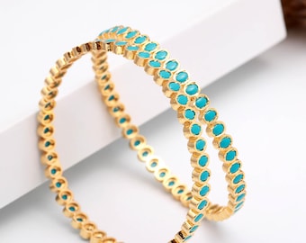 Turquoise Bangles : 22K Gold Plated Bracelets