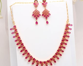 Ruby Necklace Set | 22K Gold Plated Statement Jewelry