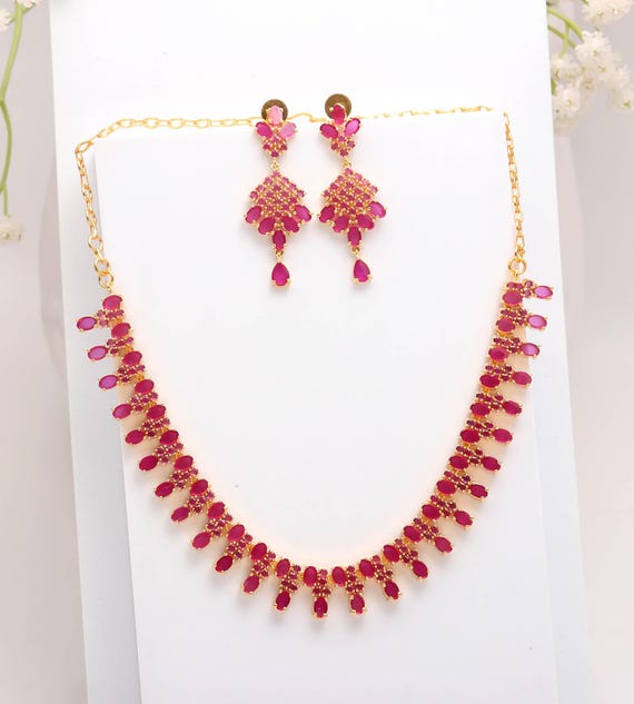 Ruby Necklace Set | 22K Gold Plated Statement Jewelry