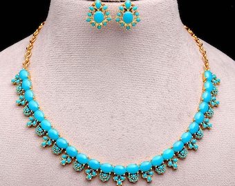 Turquoise Necklace Set, 22K Gold Plated
