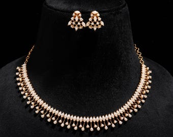Pearl Necklace Set, 22K Gold Plated
