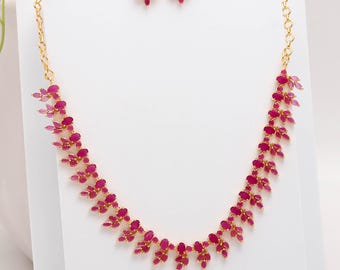 Ruby Necklace Set, 22K Gold Plated