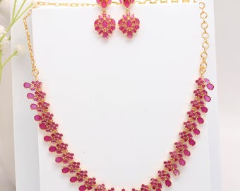22K Gold Plated Ruby Necklace Set