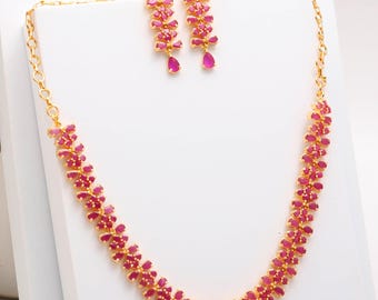 Rubin Halskette Set | 22K Vergoldet, Handgefertigt