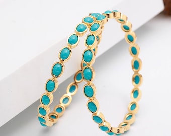 Conjunto de 2 pulseiras turquesa banhadas a ouro 22K | Joias minimalistas para o dia a dia