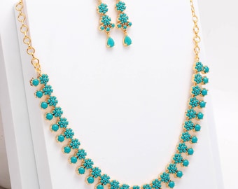Turquoise Necklace Set, 22K Gold Plated