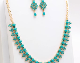 Handmade 22K Gold Plated Turquoise Blue Necklace Set