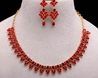 Ruby Necklace Set, 22K Gold Plated Hydro Red