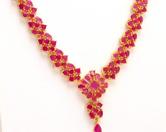 Rubin Halskette Set, 22K Vergoldet