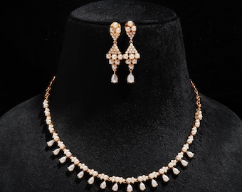 Pearl Necklace set, 22K Gold Plated