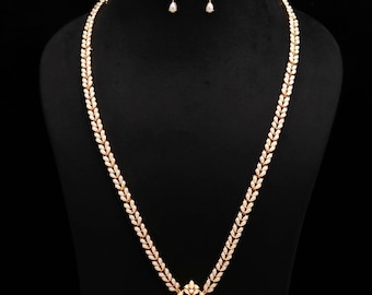 Conjunto de collar largo de perlas / Joyería nupcial chapada en oro de 22 quilates