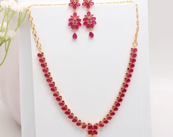 Premium Ruby Necklace Set, 22K Gold Plated