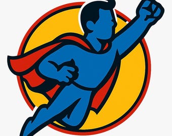 Maglietta per bambini supereroi: grafica di un eroe volante in stile fumetto (file Adobe Illustrator)