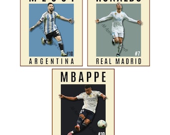 Mbappe Messi Ronaldo : Set of 3 Soccer Poster Set(Digital Download)