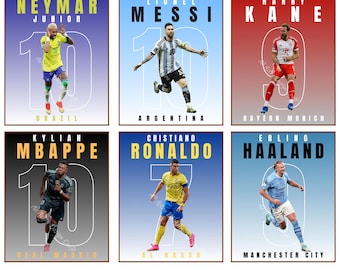 Mbappe Ronaldo Messi Neymar Poster Bundler, Soccer Football Printable Poster, Set of 6