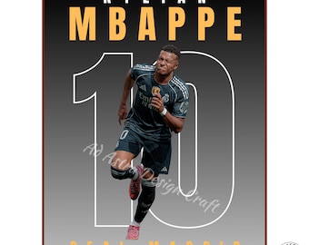 Póster de Kylian Mbappé del Real Madrid: Arte mural de fútbol (descarga digital)