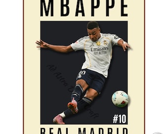 Póster de Kylian Mbappé del Real Madrid: Arte mural de fútbol (descarga digital)