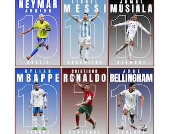 Mbappe Ronaldo Messi Neymar Poster Bundler, Soccer Football Printable Poster, Set 0f 6