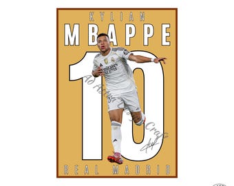 Póster de Kylian Mbappé del Real Madrid: Arte mural de fútbol (descarga digital)