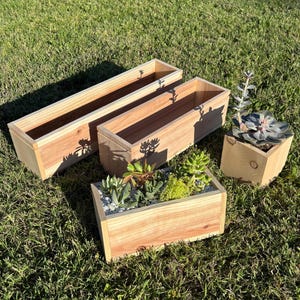 Indoor/Outdoor Rustic Wooden Centerpiece Cedar Planter Box and Decor Great for Cactus Herbs Flowers Small Shrubs and Succulents 23&quot;x5.25&quot;x6&quot;