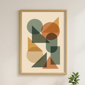 Geometric Abstract Art Print: Translucent Shapes, Muted Earth Tones (Digital Download)
