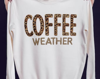 Aesthetic Coffee Weather PNG,Leopard Print Coffee T-Shirt Design, Cozy Fall Hoodie File, Digital Download, Drink Digital File,knitt texture