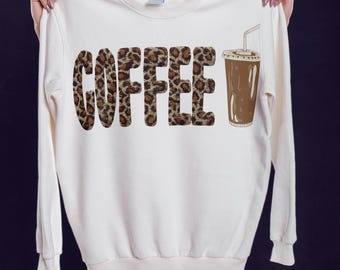 Coffee Weather PNG, Leopard Print Coffee T-Shirt Design, Cozy Fall Hoodie File, Digital Download,Hot Drink Digital File,knitt design