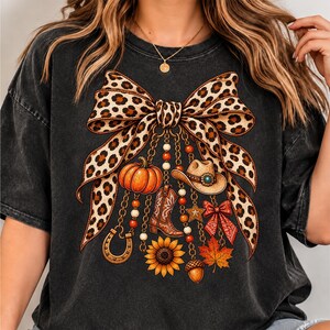 Fall Western PNG, Leopard Bow Charm Bracelet, Cowboy Boot Pumpkin Sunflower, Autumn Cowgirl Sublimation Design