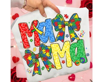 Autism Mama PNG, Coquette Autism Awareness PNG, Puzzle Bow Autism Mom Design, Autism Awareness Month PNG, Colorful Autism Mom Shirt