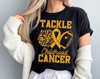 PNG de lucha contra el cáncer infantil, camiseta de fútbol con lazo dorado, diseño de sublimación contra el cáncer infantil, descarga digital
