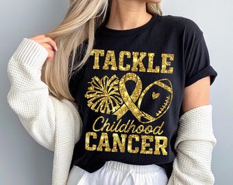 PNG con purpurina para combatir el cáncer infantil, camiseta de fútbol con lazo dorado, diseño de sublimación para el cáncer infantil, descarga digital