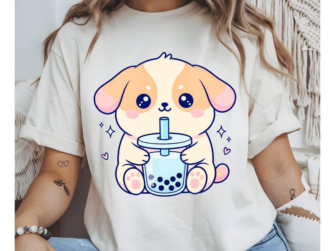 Kawaii Puppy With Bubble Tea Clipart | Cute Dog Boba Tea PNG | Chibi ...