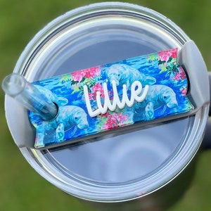 Personalized Manatee Tumbler Name Topper, Nautical Name Plate, Custom Sea Life Name Tag, 20oz 30oz 40oz Lid, Beach Lover Gift, Florida gift