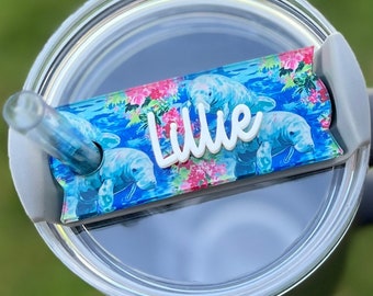 Personalized Manatee Tumbler Name Topper, Nautical Name Plate, Custom Sea Life Name Tag, 20oz 30oz 40oz Lid, Beach Lover Gift, Florida gift