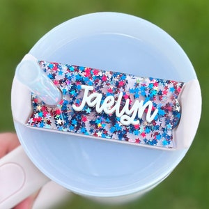 Personalized Patriotic Tumbler Name Topper, 4th of July Name Plate, Custom USA Name Tag, 20oz 30oz 40oz, Red White Blue